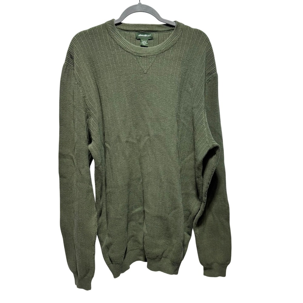 Eddie Bauer Men's Tall 2XL Olive Green Cotton Crew Neck Cotton Sweater